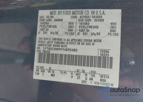 2000 Ford F-150 Lariat/Work Series/Xl/Xlt from USA, damaged, VIN 1FTRX18W9YNB95483